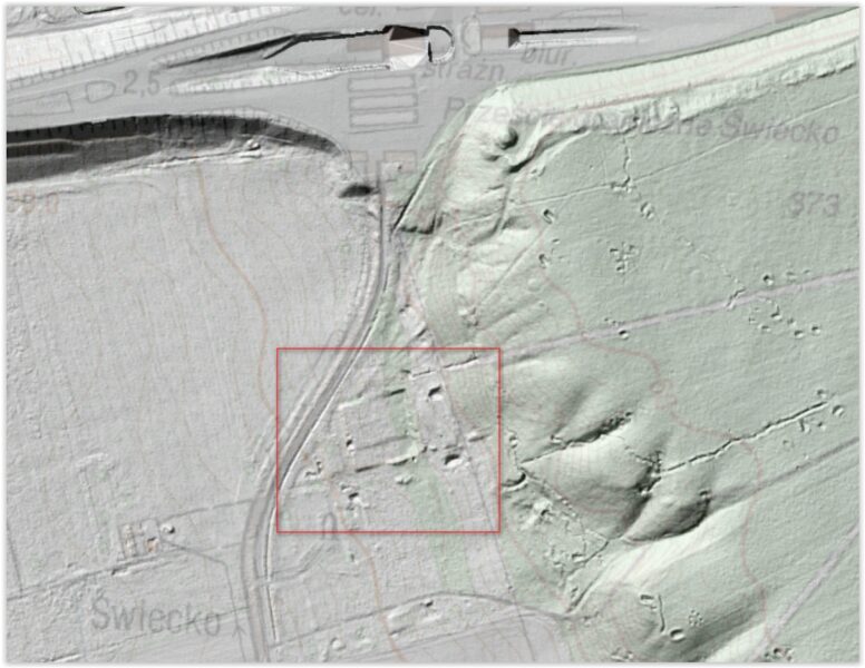 Teren dawnego obozu Schwetig na numerycznym modelu terenu